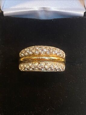 Vintage Gold Plated Pavé Crystal Ring – Size 5.5